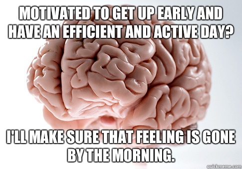 Motivated to get up early and have an efficient and active day? I'll make sure that feeling is gone by the morning.  ScumbagBrain