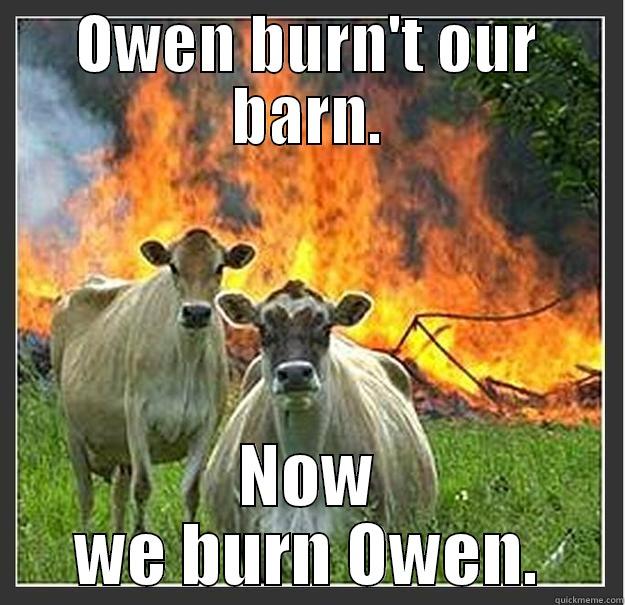 OWEN BURN'T OUR BARN. NOW WE BURN OWEN. Evil cows