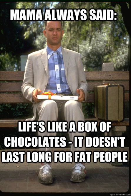 MAMA ALWAYS SAID: Life's like a box of chocolates - it doesn't last long for fat people  Forrest Gump