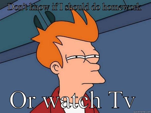 DON'T KNOW IF I SHOULD DO HOMEWORK OR WATCH TV Futurama Fry