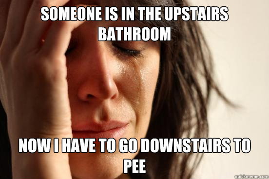 Someone is in the upstairs bathroom now I have to go downstairs to pee  First World Problems