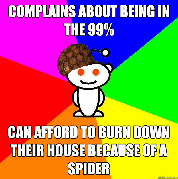 Complains about being in the 99% Can afford to burn down their house because of a spider  Scumbag Redditor