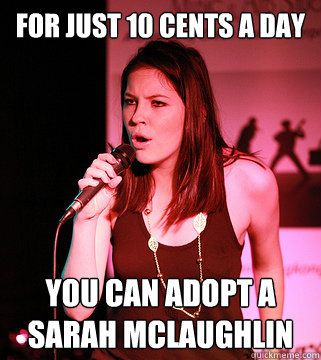 for just 10 cents a day you can adopt a sarah mclaughlin  sarah mclaughlin