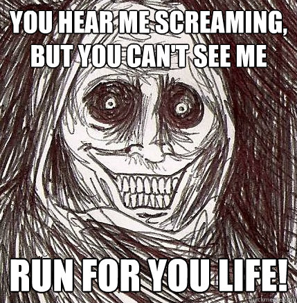 You hear me screaming, but you can't see me run for you life!  Horrifying Houseguest