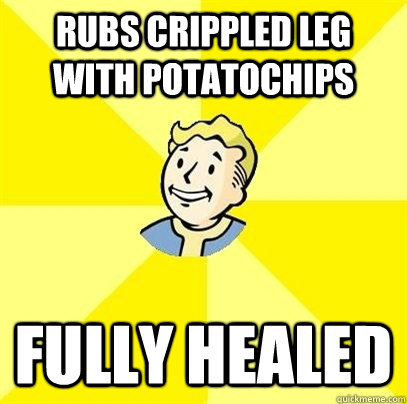 Rubs crippled leg with Potatochips Fully Healed  