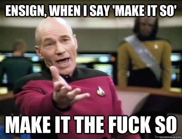 ensign, when i say 'make it so' make it the fuck so  Annoyed Picard HD