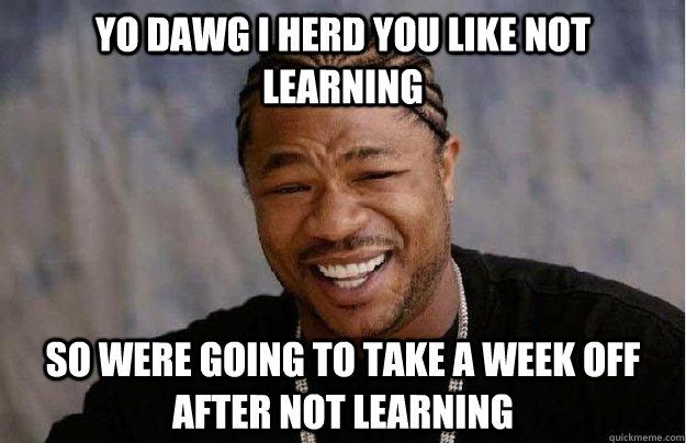 Yo Dawg I Herd you like not learning so were going to take a week off after not learning  