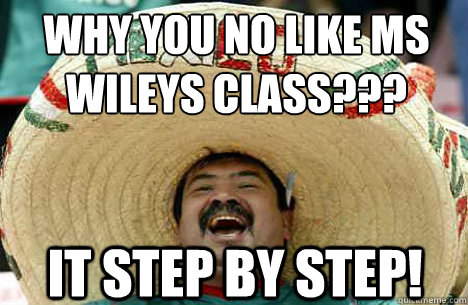 Why you no like ms wileys class??? It step by step!  Merry mexican