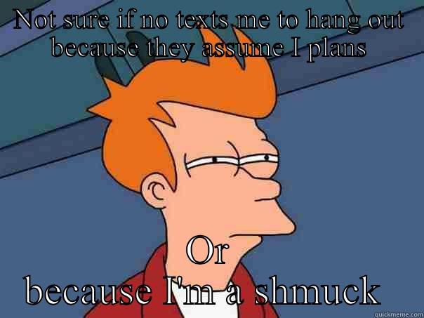NOT SURE IF NO TEXTS ME TO HANG OUT BECAUSE THEY ASSUME I PLANS OR BECAUSE I'M A SHMUCK  Futurama Fry