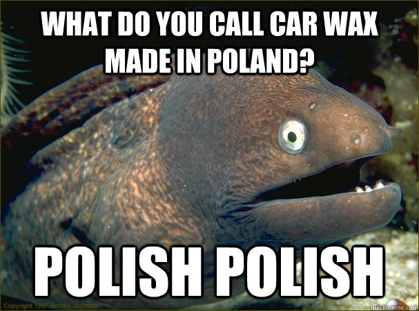 what do you call car wax made in poland? polish polish  Bad Joke Eel