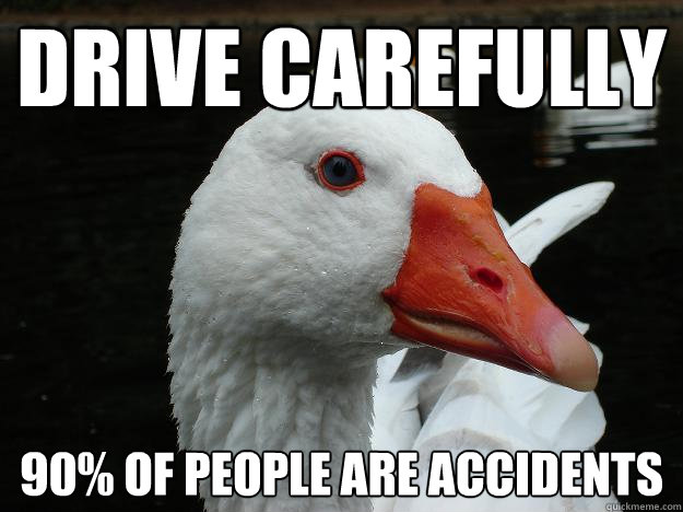 Drive carefully 90% of people are accidents - Drive carefully 90% of people are accidents  Wisdom Duck