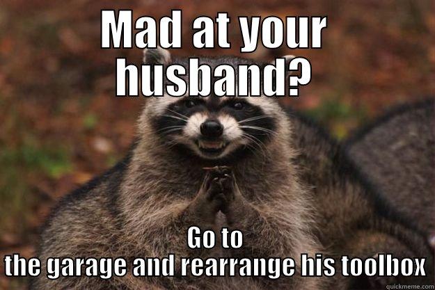 MAD AT YOUR HUSBAND? GO TO THE GARAGE AND REARRANGE HIS TOOLBOX Evil Plotting Raccoon