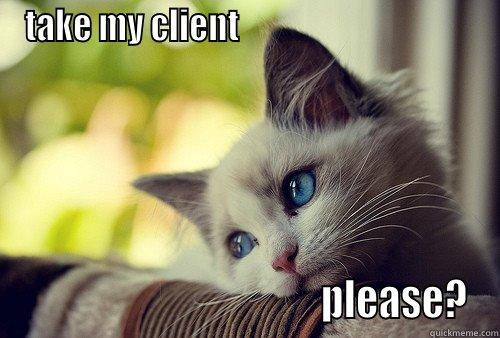 no, really . . . in insist - TAKE MY CLIENT                                                                          PLEASE? First World Problems Cat