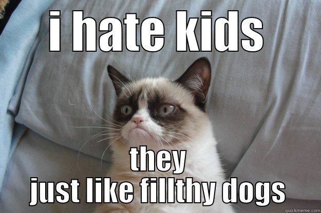 I HATE KIDS THEY JUST LIKE FILLTHY DOGS Grumpy Cat