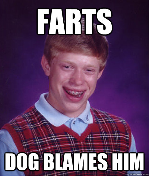 Farts  Dog blames him  Bad Luck Brian