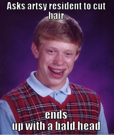 ASKS ARTSY RESIDENT TO CUT HAIR ENDS UP WITH A BALD HEAD Bad Luck Brian
