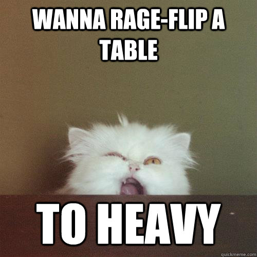wanna rageflip a table to heavy FFFUUUcat quickmeme