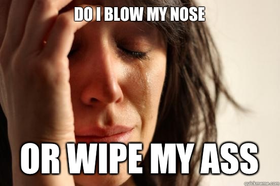 Do I blow my nose Or wipe my ass  First World Problems
