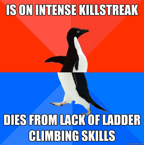 Is on intense killstreak dies from lack of ladder climbing skills  Socially Awesome Awkward Penguin