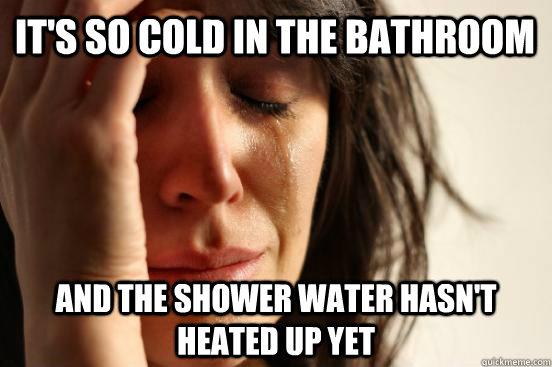 It's so cold in the bathroom and the shower water hasn't heated up yet  First World Problems