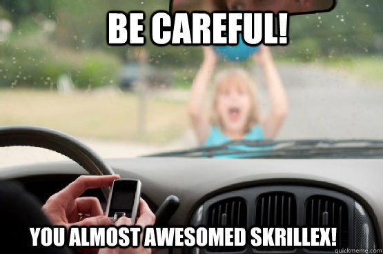 be careful! you almost awesomed skrillex!  Texting While Driving