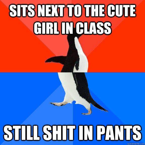 Sits next to the cute girl in class still shit in pants  Socially Awesome Awkward Penguin