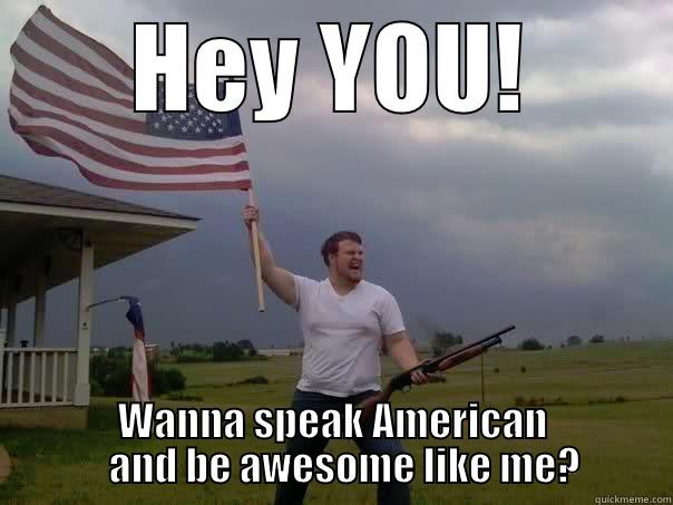 HEY YOU! WANNA SPEAK AMERICAN    AND BE AWESOME LIKE ME? Overly Patriotic American