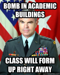 Bomb in Academic Buildings Class will form up right away - Bomb in Academic Buildings Class will form up right away  Keydet Problems