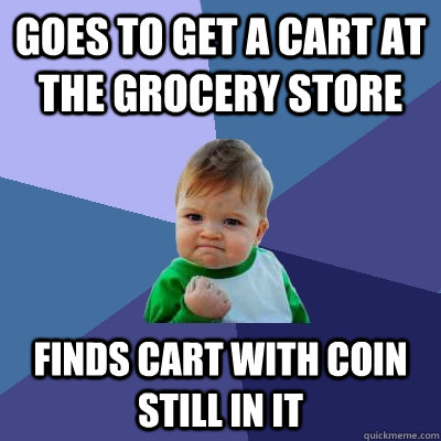 Goes to get a cart at the grocery store Finds cart with coin still in it  Success Kid