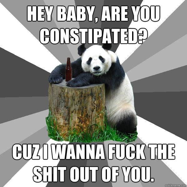HEY BABY, ARE YOU CONSTIPATED? CUZ I WANNA FUCK THE SHIT OUT OF YOU.  Pickup-Line Panda