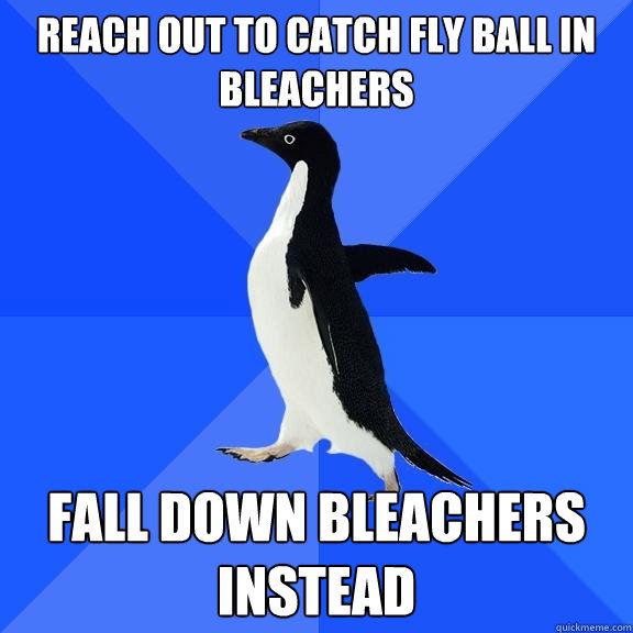 Reach out to catch fly ball in bleachers Fall down bleachers instead  Socially Awkward Penguin