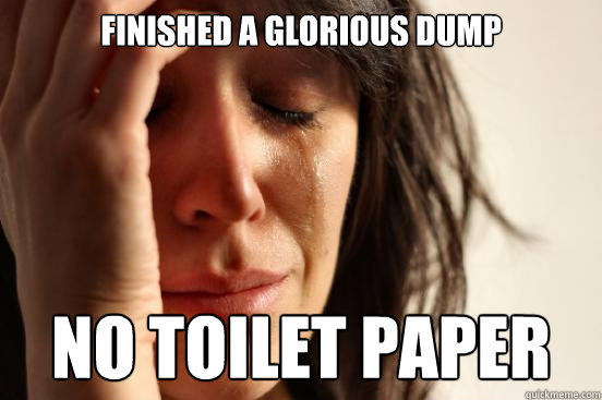 FINISHED A GLORIOUS DUMP NO TOILET PAPER  First World Problems