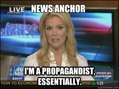 News Anchor I'm a propagandist, essentially. - News Anchor I'm a propagandist, essentially.  Megyn Kelly