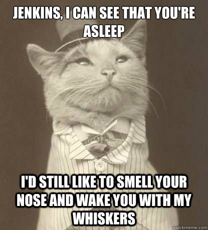 Jenkins, I can see that you're asleep I'd still like to smell your nose and wake you with my whiskers - Jenkins, I can see that you're asleep I'd still like to smell your nose and wake you with my whiskers  Aristocat