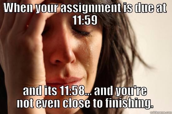 WHEN YOUR ASSIGNMENT IS DUE AT 11:59 AND ITS 11:58... AND YOU'RE NOT EVEN CLOSE TO FINISHING. First World Problems