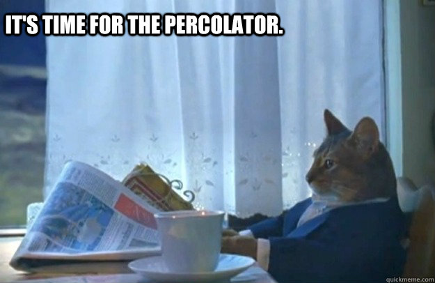 It's time for the percolator.    - It's time for the percolator.     Sophisticated Cat
