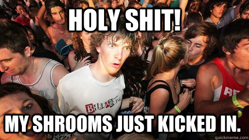 Holy shit! my shrooms just kicked in.  Sudden Clarity Clarence