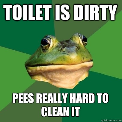 toilet is dirty pees really hard to clean it  Foul Bachelor Frog