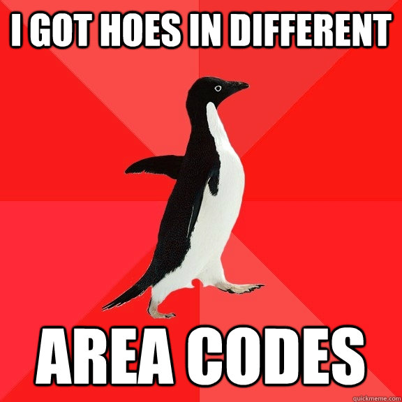 I got hoes in different AREA CODES - I got hoes in different AREA CODES  Socially Awesome Penguin