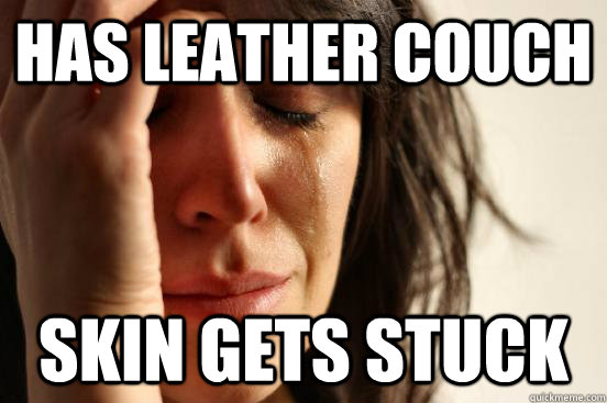 Has leather couch skin gets stuck  First World Problems