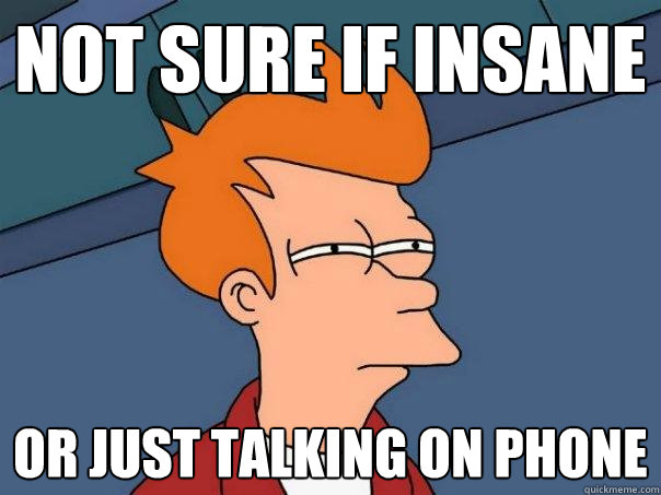 NOT SURE IF INSANE OR JUST TALKING ON PHONE - NOT SURE IF INSANE OR JUST TALKING ON PHONE  Futurama Fry
