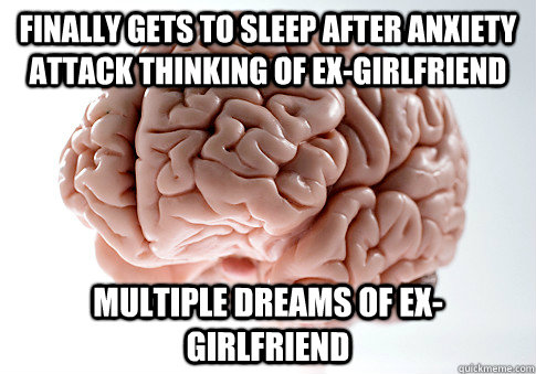 Finally gets to sleep after anxiety attack thinking of ex-girlfriend Multiple dreams of ex-girlfriend  Scumbag Brain