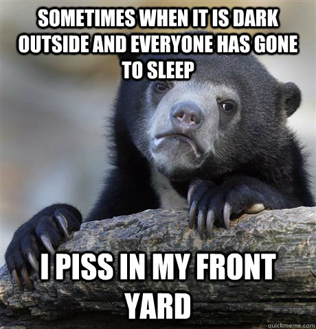 Sometimes when it is dark outside and everyone has gone to sleep I piss in my front yard  Confession Bear