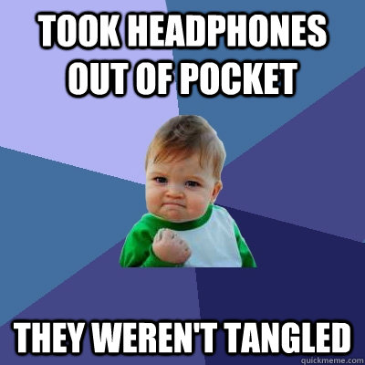 Took headphones out of pocket They weren't tangled - Took headphones out of pocket They weren't tangled  Success Kid