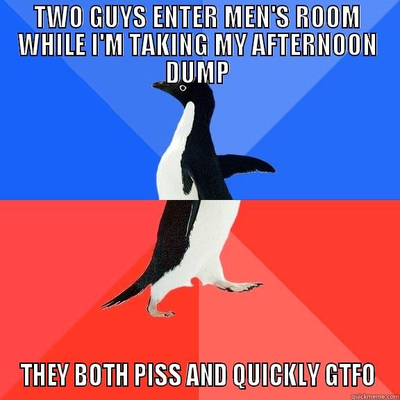 TWO GUYS ENTER MEN'S ROOM WHILE I'M TAKING MY AFTERNOON DUMP THEY BOTH PISS AND QUICKLY GTFO Socially Awkward Awesome Penguin