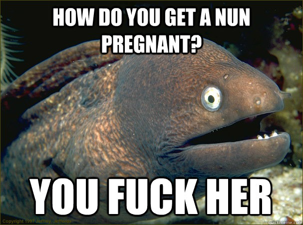 How do you get a nun pregnant? You fuck her  Bad Joke Eel