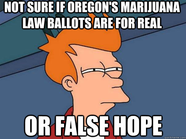 not sure if Oregon's marijuana law ballots are for real Or false hope  Futurama Fry