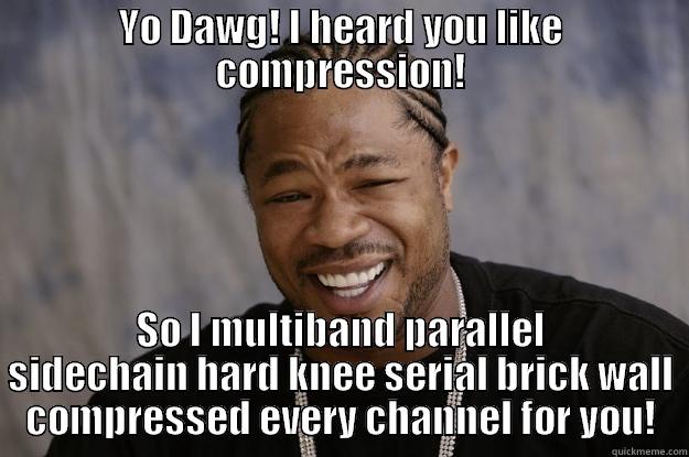 YO DAWG! I HEARD YOU LIKE COMPRESSION! SO I MULTIBAND PARALLEL SIDECHAIN HARD KNEE SERIAL BRICK WALL COMPRESSED EVERY CHANNEL FOR YOU! Xzibit meme