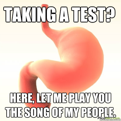 Taking a test? Here, let me play you the song of my people.  Scumbag Stomach
