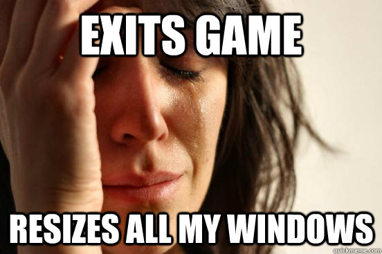 exits game resizes all my windows  First World Problems